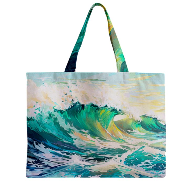 Waves Ocean Sea Tsunami Nautical Painting Zipper Mini Tote Bag