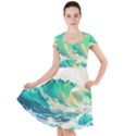 Waves Ocean Sea Tsunami Nautical Painting Cap Sleeve Midi Dress View1