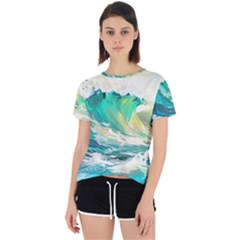 Waves Ocean Sea Tsunami Nautical Painting Open Back Sport Tee by Ravend