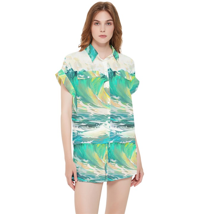 Waves Ocean Sea Tsunami Nautical Painting Chiffon Lounge Set