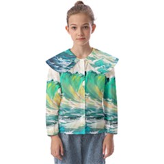 Waves Ocean Sea Tsunami Nautical Painting Kids  Peter Pan Collar Blouse by Ravend