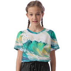 Waves Ocean Sea Tsunami Nautical Painting Kids  Basic Tee by Ravend