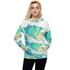 Waves Ocean Sea Tsunami Nautical Painting Women s Lightweight Drawstring Hoodie