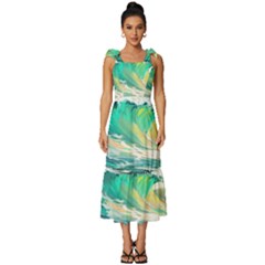 Waves Ocean Sea Tsunami Nautical Painting Tie-strap Tiered Midi Chiffon Dress by Ravend