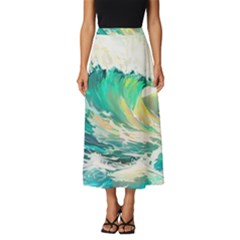 Waves Ocean Sea Tsunami Nautical Painting Classic Midi Chiffon Skirt by Ravend