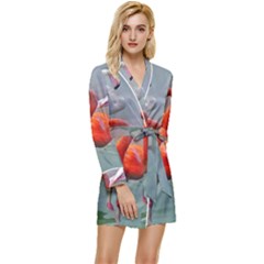 Birds Long Sleeve Satin Robe by Sparkle