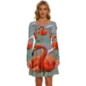 Birds Long Sleeve Wide Neck Velvet Dress View1