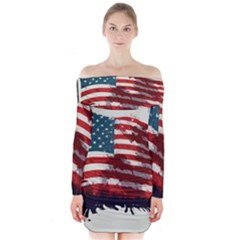 Patriotic Usa United States Flag Old Glory Long Sleeve Off Shoulder Dress by Ravend