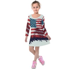 Patriotic Usa United States Flag Old Glory Kids  Long Sleeve Velvet Dress by Ravend