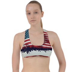 Patriotic Usa United States Flag Old Glory Criss Cross Racerback Sports Bra by Ravend