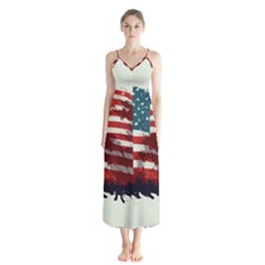 Patriotic Usa United States Flag Old Glory Button Up Chiffon Maxi Dress by Ravend