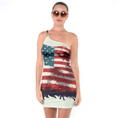 Patriotic Usa United States Flag Old Glory One Shoulder Ring Trim Bodycon Dress by Ravend