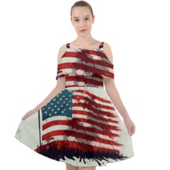 Patriotic Usa United States Flag Old Glory Cut Out Shoulders Chiffon Dress by Ravend