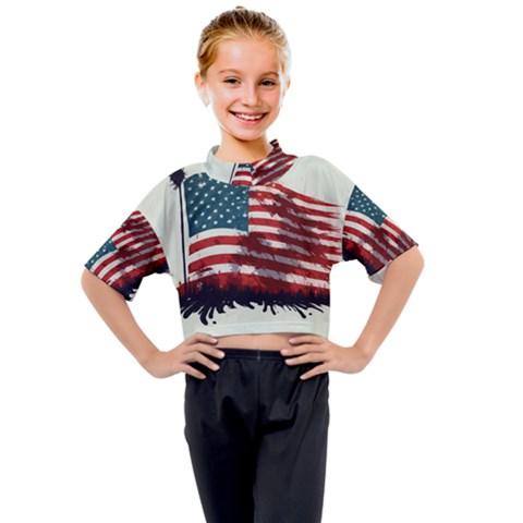 Patriotic Usa United States Flag Old Glory Kids Mock Neck Tee by Ravend