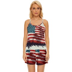 Patriotic Usa United States Flag Old Glory Satin Pajama Short Set by Ravend