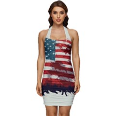 Patriotic Usa United States Flag Old Glory Sleeveless Wide Square Neckline Ruched Bodycon Dress by Ravend