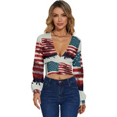 Patriotic Usa United States Flag Old Glory Long Sleeve Deep-v Velour Top by Ravend