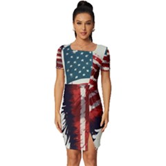 Patriotic Usa United States Flag Old Glory Fitted Knot Split End Bodycon Dress by Ravend