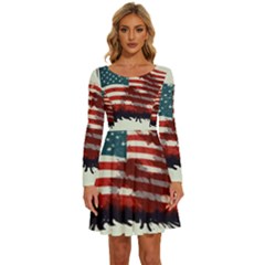 Patriotic Usa United States Flag Old Glory Long Sleeve Wide Neck Velvet Dress by Ravend