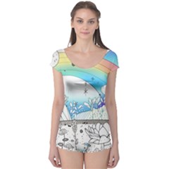 Rainbow Fun Cute Minimal Doodle Drawing Boyleg Leotard  by Ravend