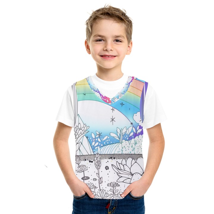 Rainbow Fun Cute Minimal Doodle Drawing Kids  Basketball Tank Top