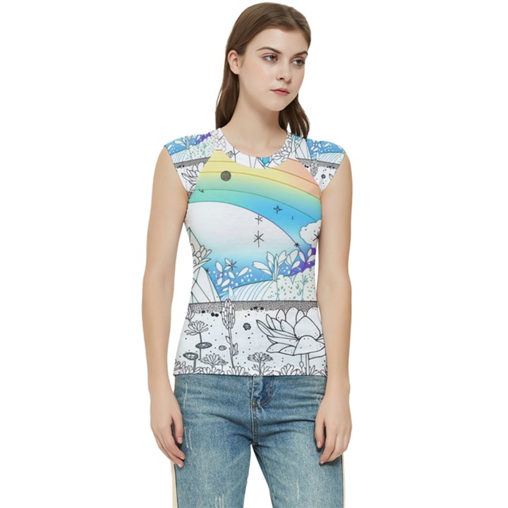 Rainbow Fun Cute Minimal Doodle Drawing Women s Raglan Cap Sleeve Tee