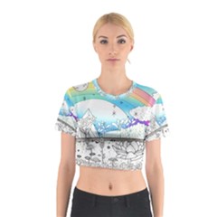 Rainbow Fun Cute Minimal Doodle Drawing Cotton Crop Top by Ravend