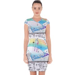 Rainbow Fun Cute Minimal Doodle Drawing Capsleeve Drawstring Dress  by Ravend