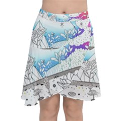 Rainbow Fun Cute Minimal Doodle Drawing Chiffon Wrap Front Skirt by Ravend