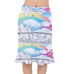 Rainbow Fun Cute Minimal Doodle Drawing Short Mermaid Skirt by Ravend