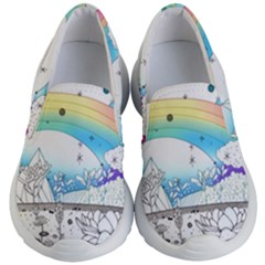 Rainbow Fun Cute Minimal Doodle Drawing Kids Lightweight Slip Ons by Ravend