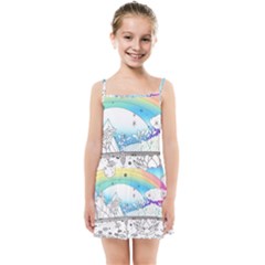 Rainbow Fun Cute Minimal Doodle Drawing Kids  Summer Sun Dress by Ravend