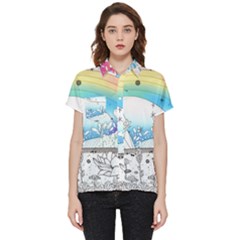 Rainbow Fun Cute Minimal Doodle Drawing Short Sleeve Pocket Shirt by Ravend