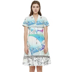 Rainbow Fun Cute Minimal Doodle Drawing Short Sleeve Waist Detail Dress by Ravend