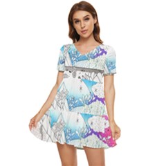 Rainbow Fun Cute Minimal Doodle Drawing Tiered Short Sleeve Babydoll Dress by Ravend