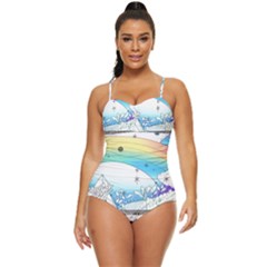 Rainbow Fun Cute Minimal Doodle Drawing Retro Full Coverage Swimsuit by Ravend