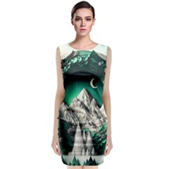 Christmas Wreath Winter Mountains Snow Stars Moon Sleeveless Velvet Midi Dress by Ravend