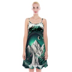 Christmas Wreath Winter Mountains Snow Stars Moon Spaghetti Strap Velvet Dress by Ravend