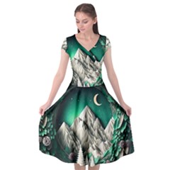 Christmas Wreath Winter Mountains Snow Stars Moon Cap Sleeve Wrap Front Dress by Ravend