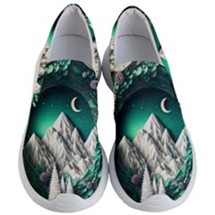 Christmas Wreath Winter Mountains Snow Stars Moon Women s Lightweight Slip Ons by Ravend