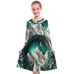 Christmas Wreath Winter Mountains Snow Stars Moon Kids  Midi Sailor Dress by Ravend