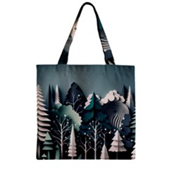 Forest Papercraft Trees Background Zipper Grocery Tote Bag by Ravend