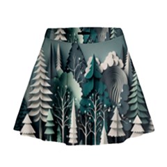 Forest Papercraft Trees Background Mini Flare Skirt by Ravend