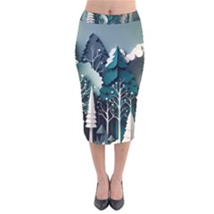 Forest Papercraft Trees Background Velvet Midi Pencil Skirt by Ravend