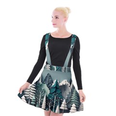 Forest Papercraft Trees Background Suspender Skater Skirt by Ravend