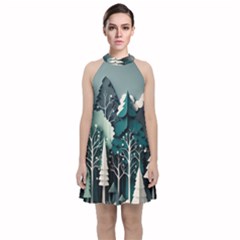 Forest Papercraft Trees Background Velvet Halter Neckline Dress  by Ravend