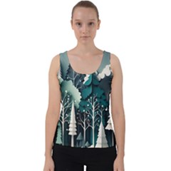 Forest Papercraft Trees Background Velvet Tank Top by Ravend