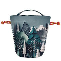 Forest Papercraft Trees Background Drawstring Bucket Bag by Ravend