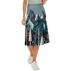 Forest Papercraft Trees Background Midi Panel Skirt by Ravend