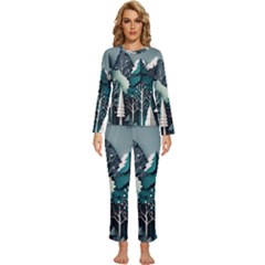 Forest Papercraft Trees Background Womens  Long Sleeve Lightweight Pajamas Set by Ravend